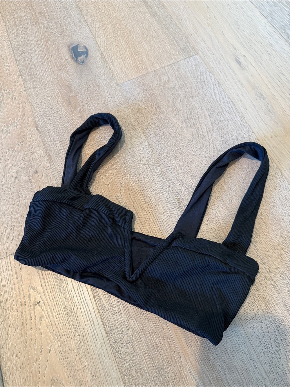 l*space Black Ribbed V-Notch Bikini Top